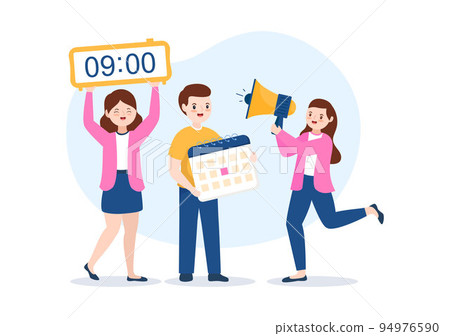 Event Planner Template Hand Drawn Cartoon Flat Illustration with Planning Schedule, Time Management, Business Agenda and Calendar Concept 94976590