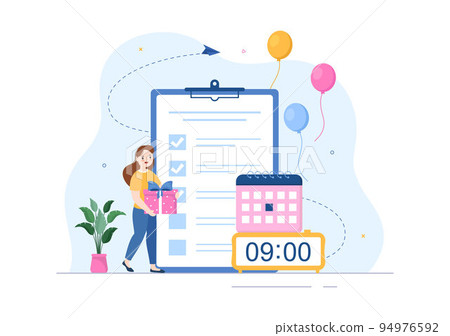 Event Planner Template Hand Drawn Cartoon Flat Illustration with Planning Schedule, Time Management, Business Agenda and Calendar Concept Event Planner Template Hand Drawn Cartoon Flat Illustration with Planning Schedule, Time Management, Business Agenda and Calendar Concept 94976592