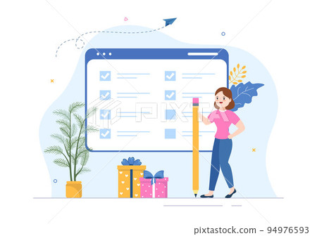 Event Planner Template Hand Drawn Cartoon Flat Illustration with Planning Schedule, Time Management, Business Agenda and Calendar Concept 94976593
