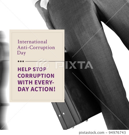 Composition of international anti-corruption day text over caucasian businessman Composition of international anti-corruption day text over caucasian businessman 94976743