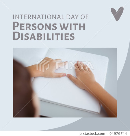 Composition of international day of persons with disabilities text over boy reading braille Composition of international day of persons with disabilities text over boy reading braille 94976744
