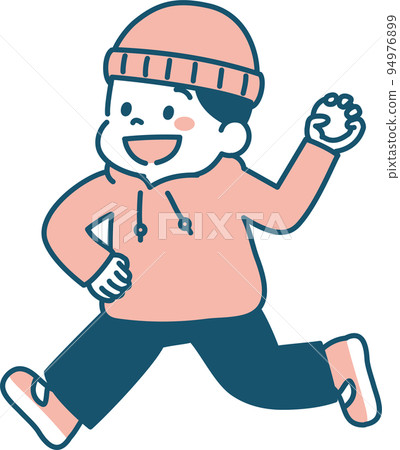 冬季打雪仗男孩插畫簡單 94976899