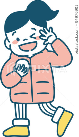 冬季打雪仗女孩插畫簡單 94976903