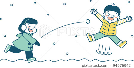 寒假打雪仗兒童插畫簡單 94976942