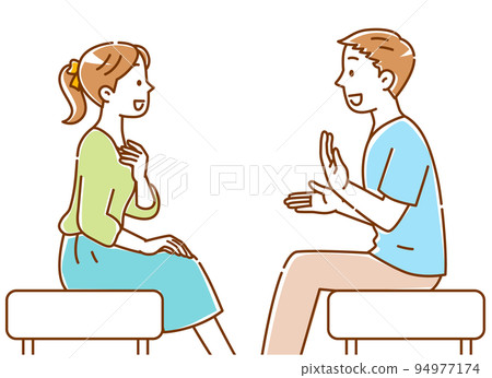 年輕的男人和女人說話簡單的插圖 年輕的男人和女人說話簡單的插圖 94977174