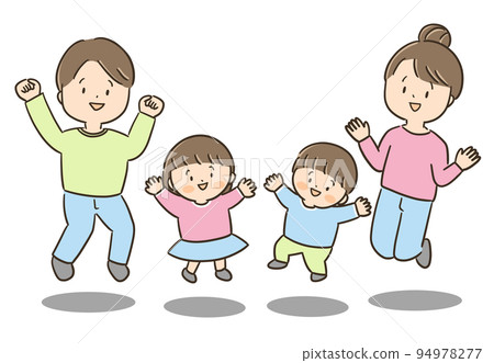 A family jumping A smiling two-generation family 94978277