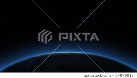 Image of sun light appearing over globe visible from space Image of sun light appearing over globe visible from space 94979012