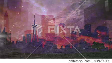 Image of milky way and stars over cityscape Image of milky way and stars over cityscape 94979013