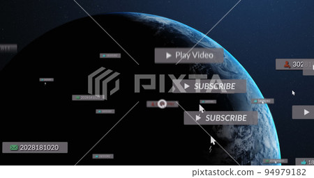 Image of falling social media icons over globe 94979182