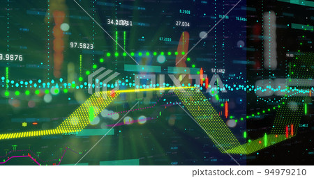 Composite image of financial data processing against night city traffic 94979210