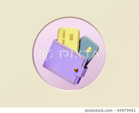 purple wallet with credit card, saving money concept isolated on beige background ,3d illustration or 3d render purple wallet with credit card, saving money concept isolated on beige background ,3d illustration or 3d render 94979481