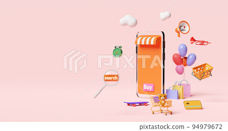 orange mobile phone,smartphone with store front,search label tag,magnifying,cart,paper bags,skateboard,credit card isolated on pink.online shopping,search data concept,3d illustration or 3d render orange mobile phone,smartphone with store front,search label tag,magnifying,cart,paper bags,skateboard,credit card isolated on pink.online shopping,search data concept,3d illustration or 3d render 94979672