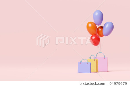 minimal shopping paper bags with balloon,space isolated on pink background ,3d illustration or 3d render minimal shopping paper bags with balloon,space isolated on pink background ,3d illustration or 3d render 94979679