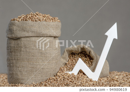 World food crisis. Grains of wheat, close-up. Grain harvest, poor harvest. Wheat price, futures, derivatives, contracts. World food crisis. Grains of wheat, close-up. Grain harvest, poor harvest. Wheat price, futures, derivatives, contracts. 94980619