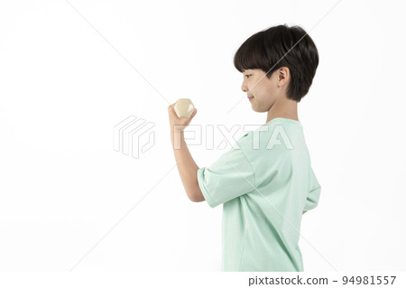 Korean young girl wearing gym clothes in white background studio__dumbbell Korean young girl wearing gym clothes in white background studio__dumbbell 94981557
