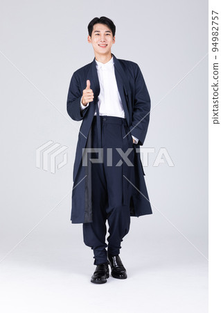 goodlooking Korean young man in 20s wearing modern Hanbok wearing hanbok_standing goodlooking Korean young man in 20s wearing modern Hanbok wearing hanbok_standing 94982757