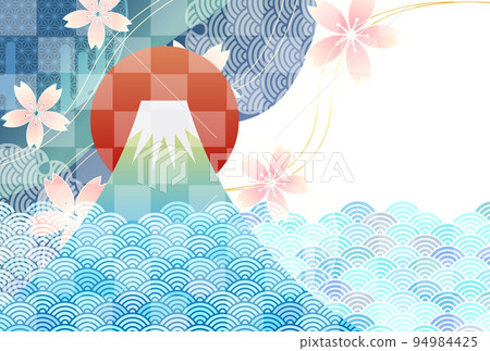 New Year's card Mt. Fuji Japanese pattern background New Year's card Mt. Fuji Japanese pattern background 94984425