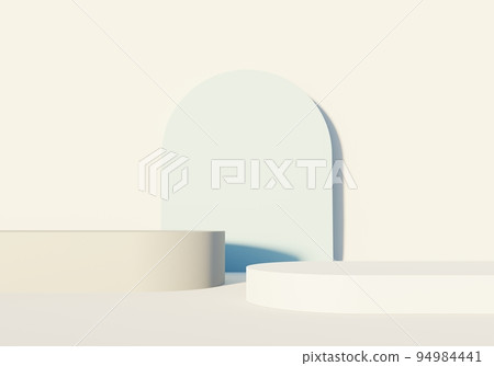 3d render abstract display podium platform for product presentation and advertising. Minimal scene backdrop with clean design. Vacant pedestal for mock up. Empty stage with pastel color for cosmetic. 3d render abstract display podium platform for product presentation and advertising. Minimal scene backdrop with clean design. Vacant pedestal for mock up. Empty stage with pastel color for cosmetic. 94984441