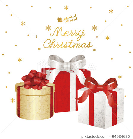 Christmas present gift box box watercolor background poster advertisement letter Santa illustration material 94984620