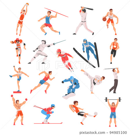 Professional Man Athlete and Sportsman Engaged in Sport Action Training Body Big Vector Set Professional Man Athlete and Sportsman Engaged in Sport Action Training Body Big Vector Set 94985100