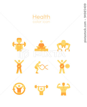 health, diet and fitness theme_orange and yellow colored flat icon set 94985409