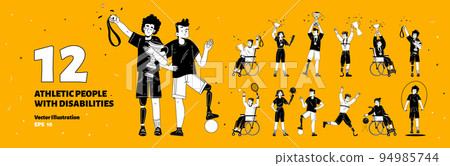 Set of athletic people with disabilities, vector 94985744