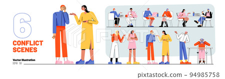 Set of conflict scenes on workplace 94985758