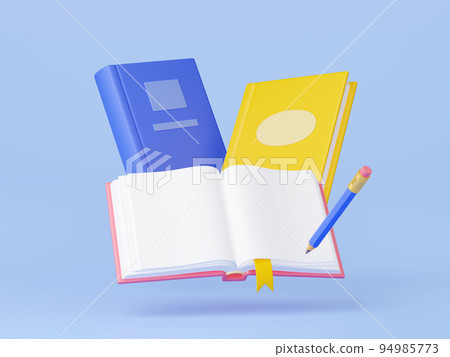 3D illustration of open, closed books and pencil 3D illustration of open, closed books and pencil 94985773