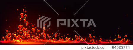 Flying red drops above hot liquid magma surface Flying red drops above hot liquid magma surface 94985774