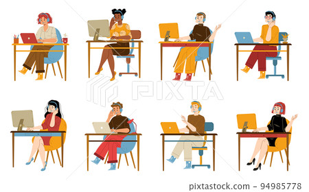 Operators in headset working in call center 94985778