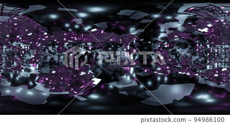 360 degree full panorama environment map of metallic dark room with glowing lights 3d render illustration hdri hdr vr virtual reality content 94986100