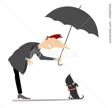 Man, umbrella and the dog illustration. ... - Stock Illustration ...