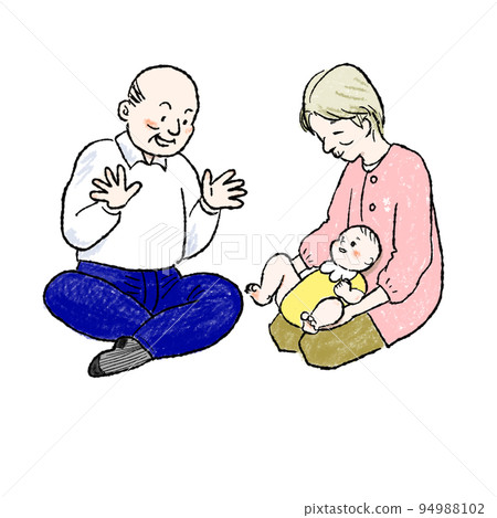 孫子和爺爺奶奶玩彩色的插圖 94988102