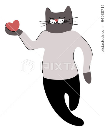 Cat holdind a heart. Vector cute illustration isolated on white background. Cat holdind a heart. Vector cute illustration isolated on white background. 94988715
