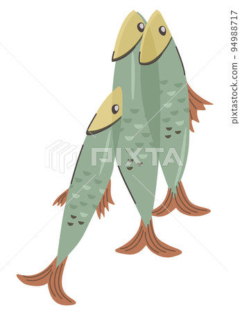 Sprats. Three small fishes on white background. Vector decorative illustration. Sprats. Three small fishes on white background. Vector decorative illustration. 94988717