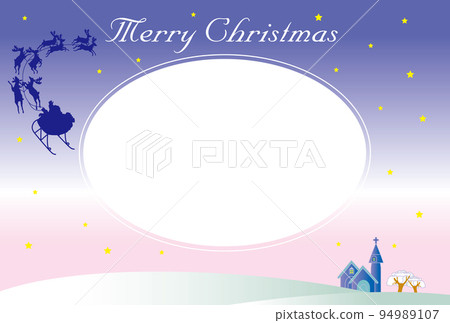 聖誕老人乘坐馴鹿雪橇飛翔的聖誕賀卡 聖誕老人乘坐馴鹿雪橇飛翔的聖誕賀卡 94989107