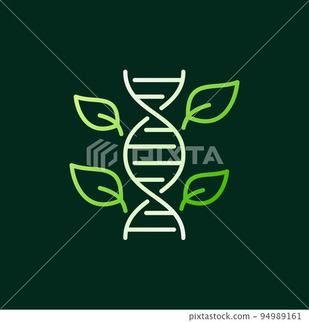 DNA Spiral with Green Leaves vector icon in thin line style 94989161