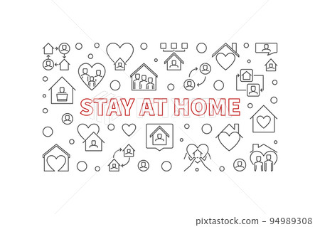 Stay at Home vector concept line horizontal banner Stay at Home vector concept line horizontal banner 94989308