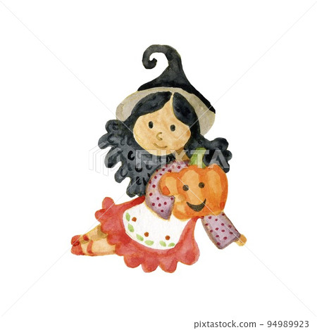 Cute watercolor illustration of a little witch girl October Halloween isolated on a white background 94989923