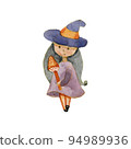 Cute watercolor illustration of a little witch girl October Halloween isolated on a white background 94989936