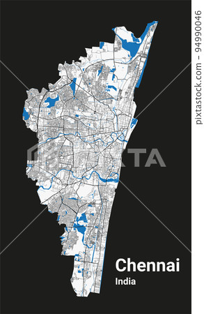 Chennai map. Detailed map of Chennai city administrative area. Cityscape panorama illustration. Road map with highways, streets, rivers. 94990046