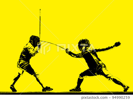Illustration processed from a fencing photo Illustration processed from a fencing photo 94990259