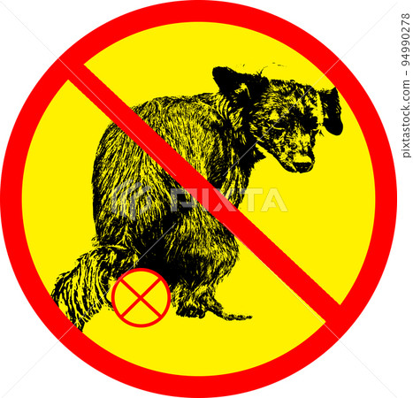 Pooping dog and prohibition mark 94990278