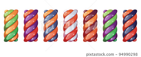 Marshmallow twists set vector illustration. Halloween colored sweet chewy candies. Marshmallow twists set vector illustration. Halloween colored sweet chewy candies. 94990298
