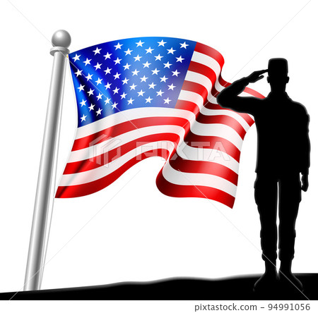 Saluting Soldier Patriotic American Flag Design 94991056