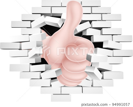 Thumbs Up Hand Breaking Brick Wall 94991057