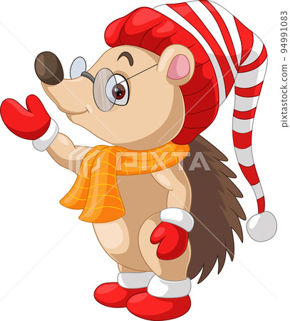 Cartoon cute hedgehog wearing hat and scarf Cartoon cute hedgehog wearing hat and scarf 94991083