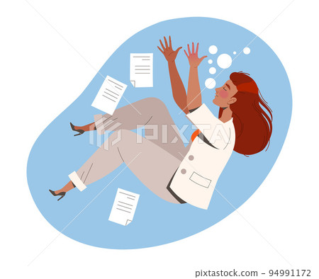Unconscious Woman Character in Office Clothes Drowning and Sinking Down Vector Illustration Unconscious Woman Character in Office Clothes Drowning and Sinking Down Vector Illustration 94991172