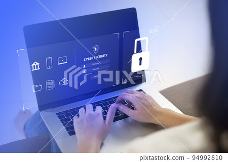 Cybersecurity and data privacy protection concept. And Internet network security technology. hand showing padlock icon. Businesswomen using Laptop. Cybersecurity and data privacy protection concept. And Internet network security technology. hand showing padlock icon. Businesswomen using Laptop. 94992810