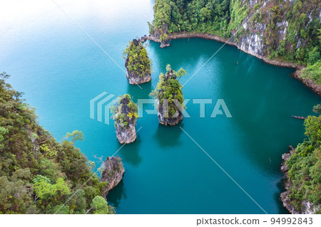 Aerial view of Khao Sok national park Cheow Lan Dam lake in Surat Thani, Thailand 94992843